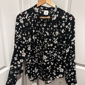 CAbi Black and White Floral Blouse